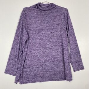 Lands End Shirt Womens XL 18 Purple Heather Mock Neck Long Sleeve Knit Top